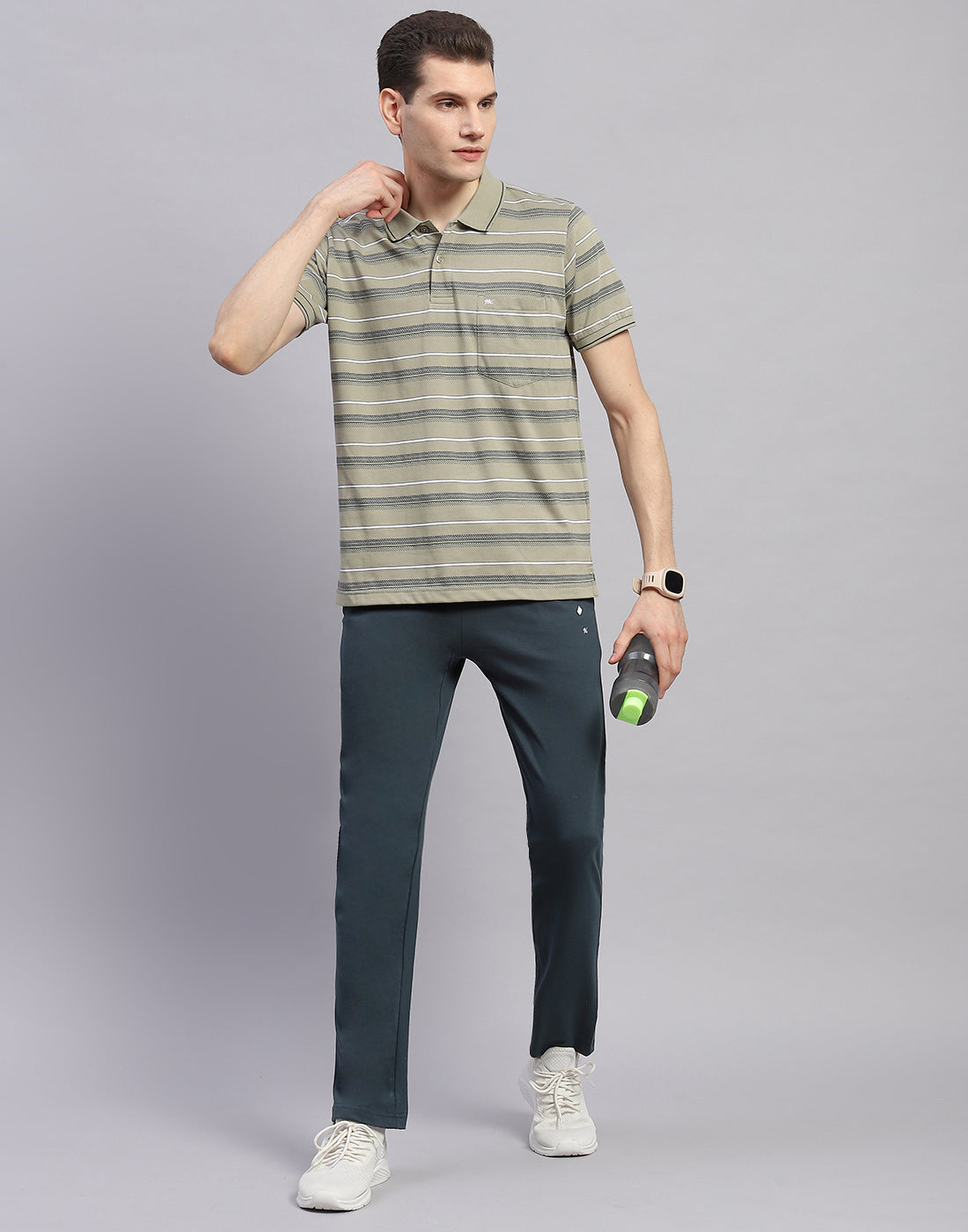 Men Green Solid Polo Collar Half Sleeve Lower Set