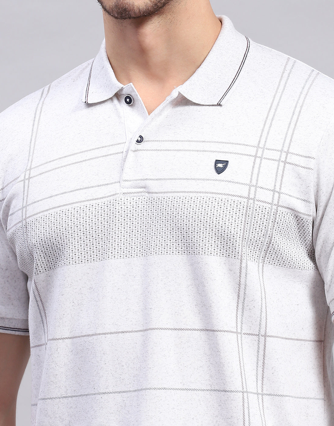 Men Grey Stripe Polo Collar Half Sleeve Lower Set