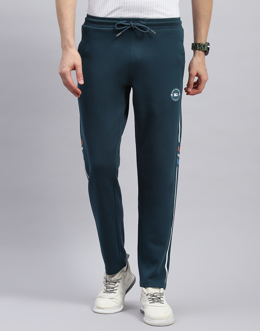 Men Teal Blue Solid Regular Fit Lower