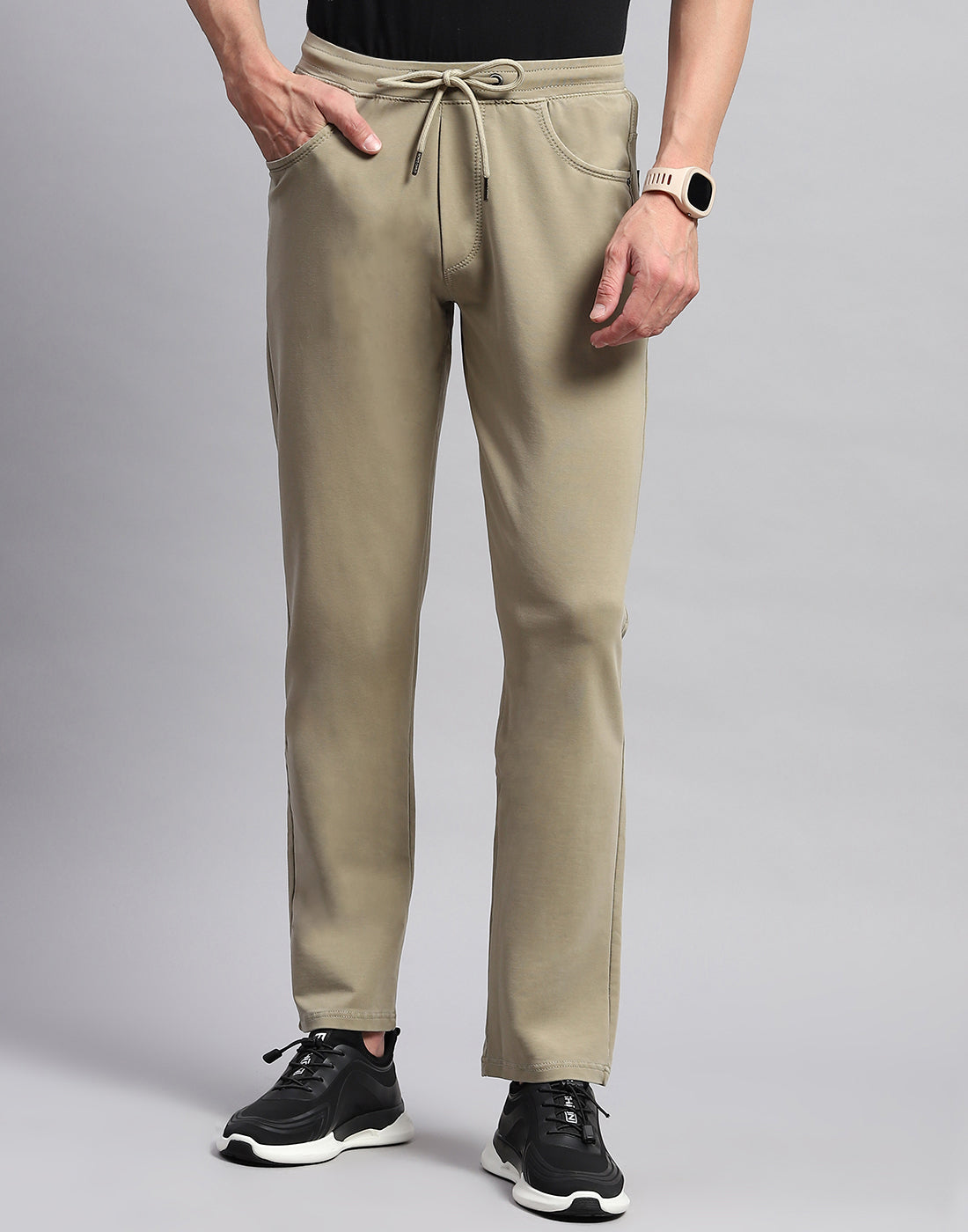 Men Khaki Solid Regular Fit Lower