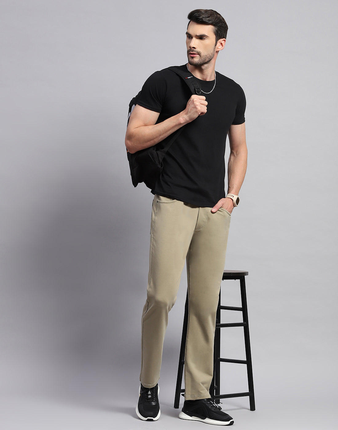 Men Khaki Solid Regular Fit Lower