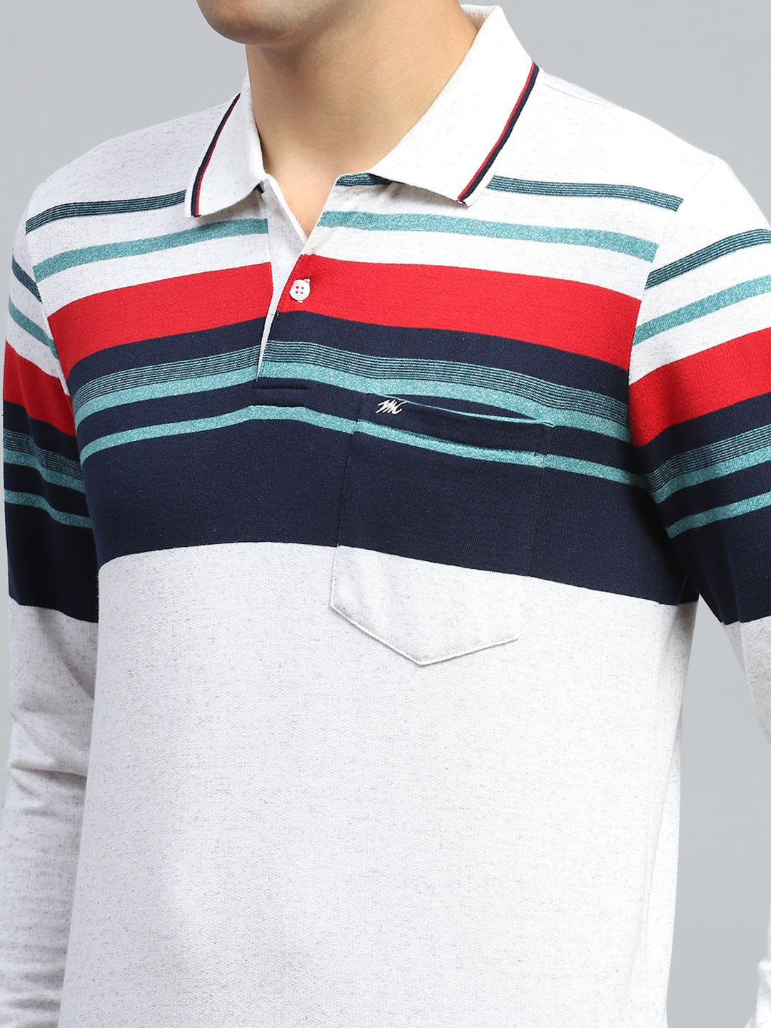 Men Multicolor Stripe Collar Full Sleeve Winter T-Shirt