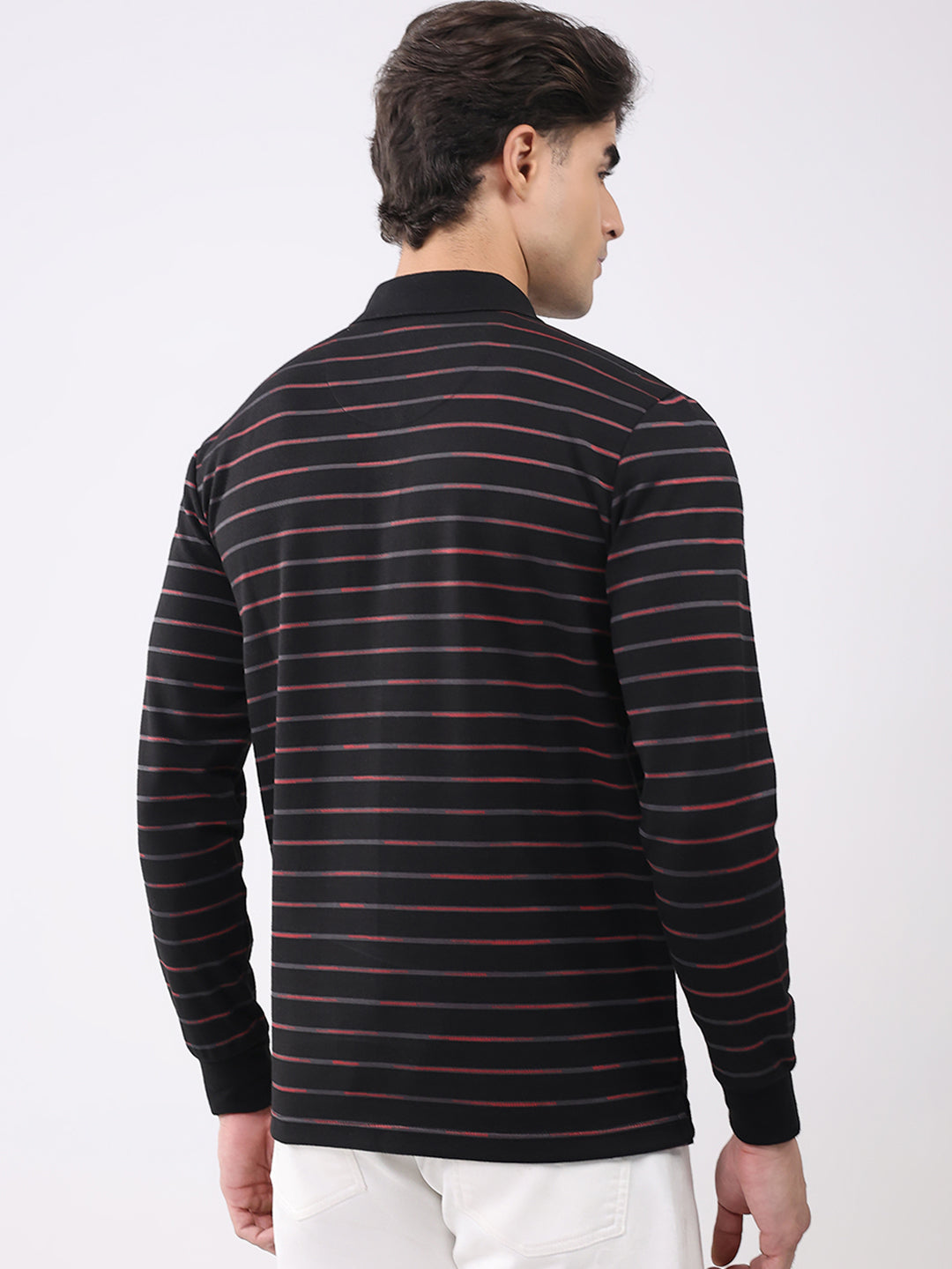 Men Black Stripe Collar Full Sleeve Winter T-Shirt