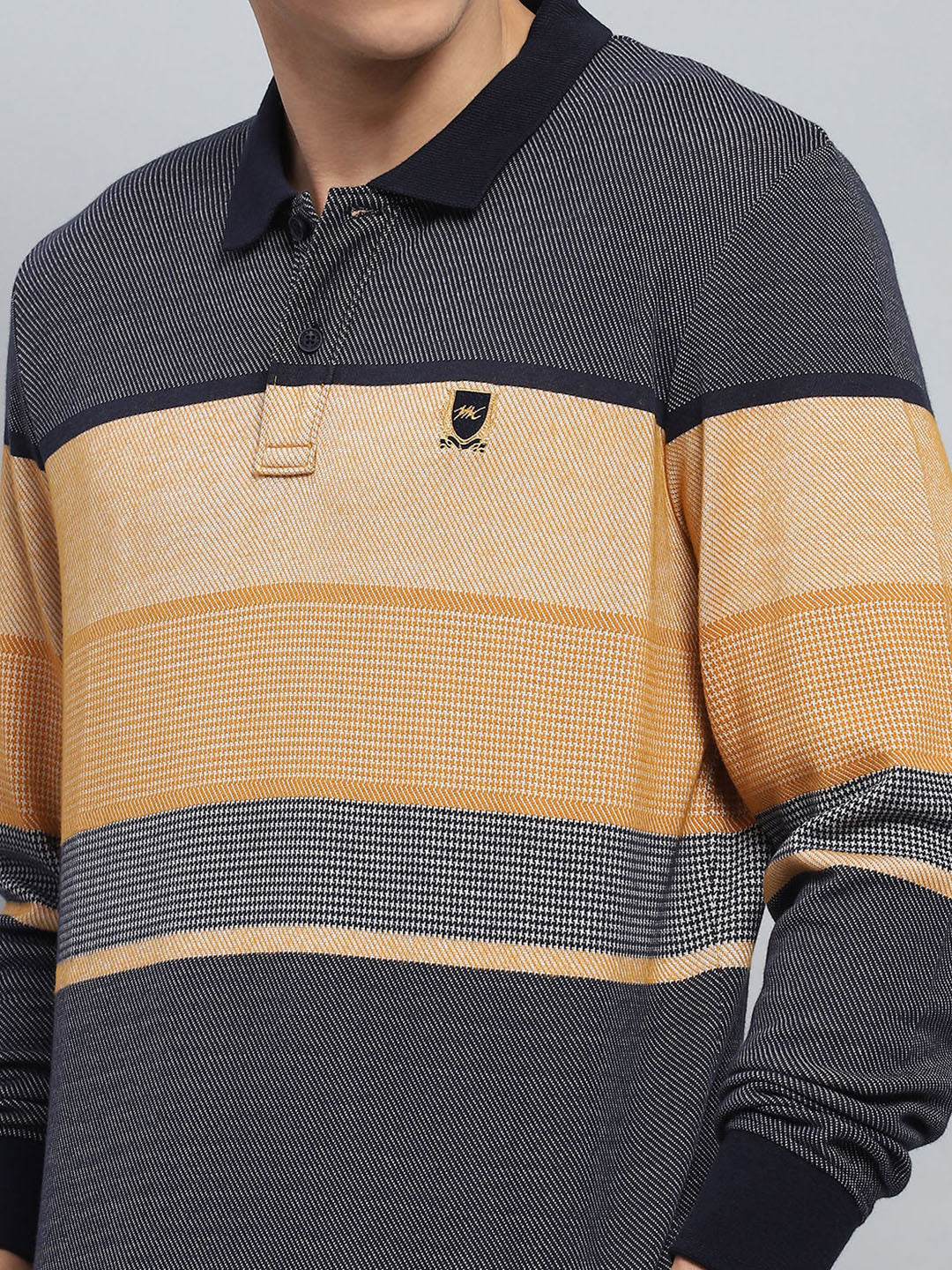 Men Beige Stripe Collar Full Sleeve Winter T-Shirt