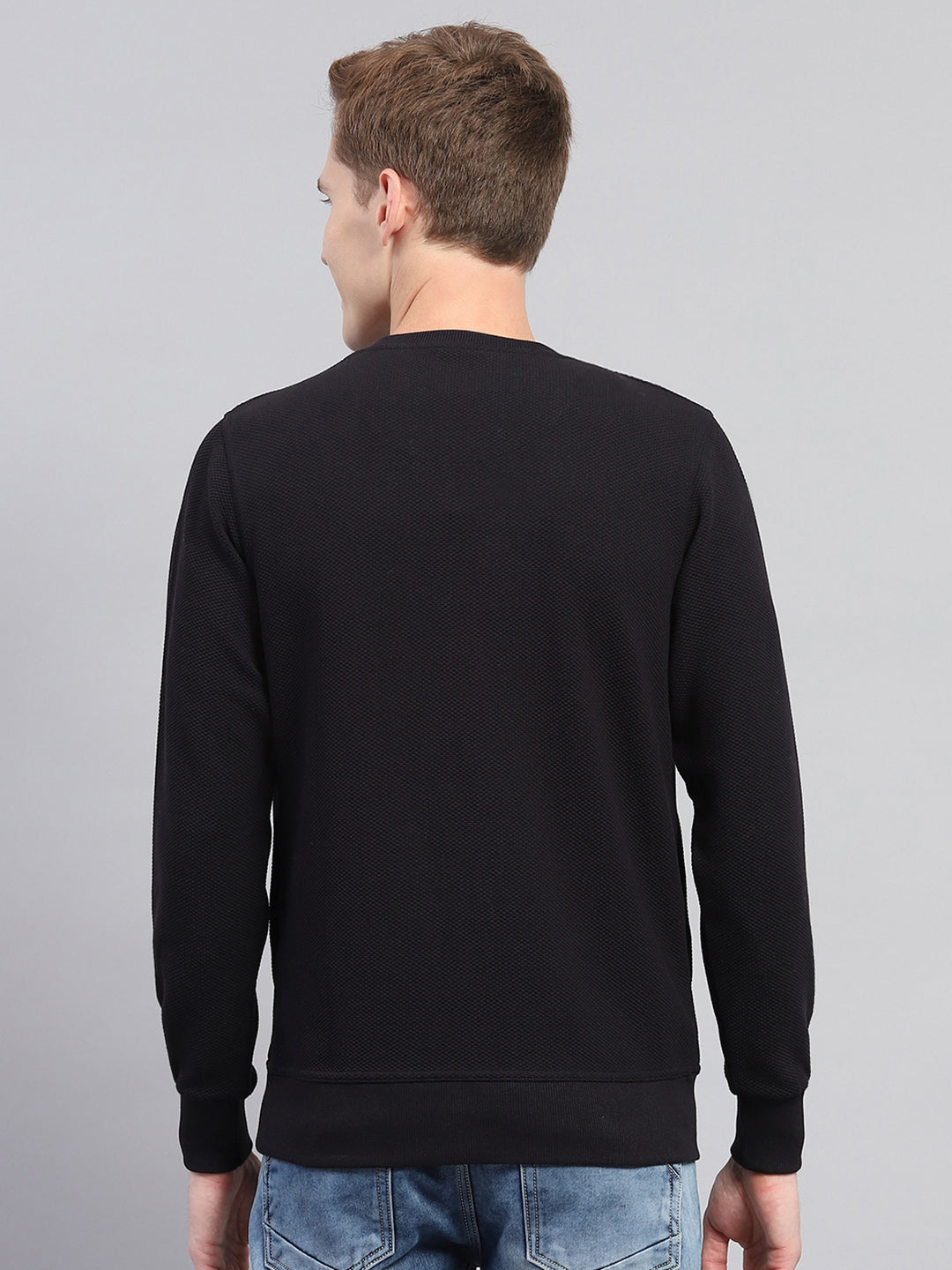 Men Navy Blue Printed Round Neck Full Sleeve Winter T-Shirt