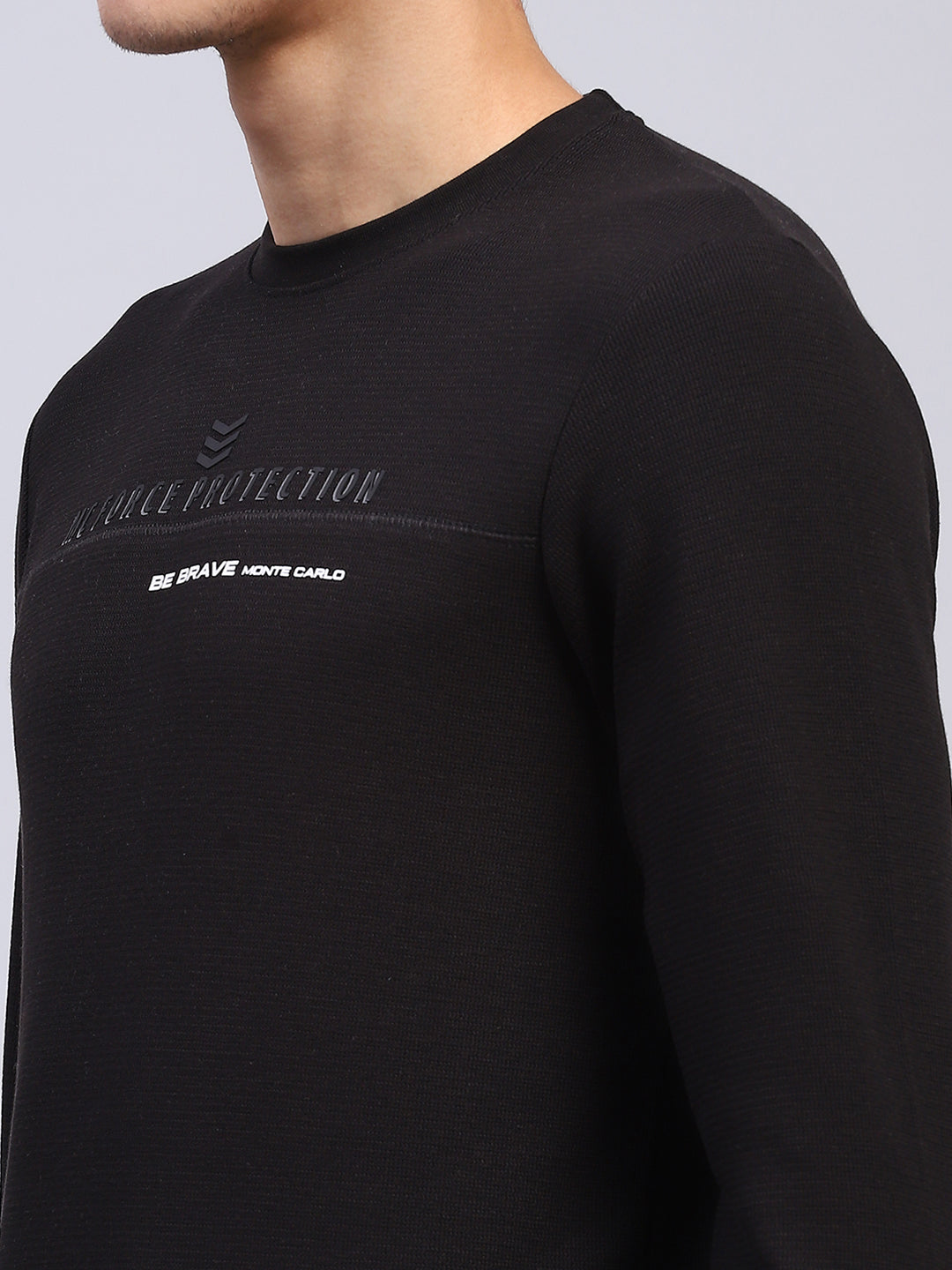 Men Black Printed Round Neck Full Sleeve Winter T-Shirt