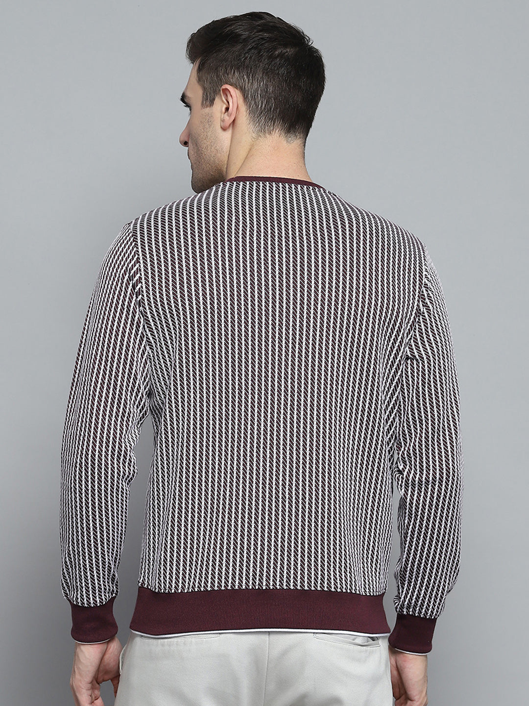 Men Maroon Printed Round Neck Full Sleeve Winter T-Shirt