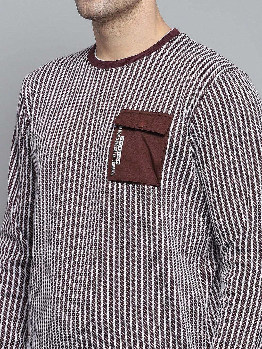 Men Maroon Printed Round Neck Full Sleeve Winter T-Shirt