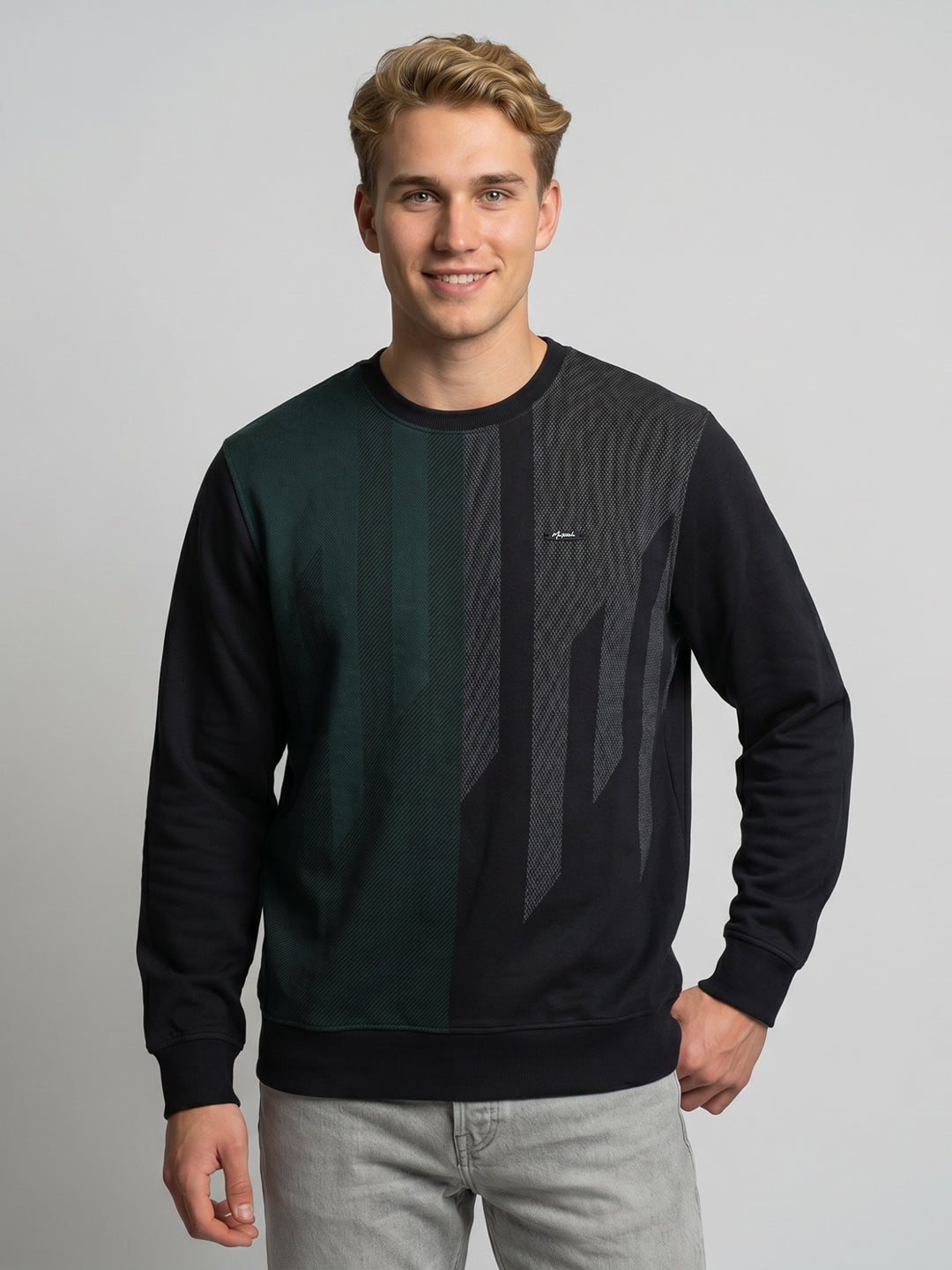 Men Black Printed Round Neck Full Sleeve Winter T-Shirt