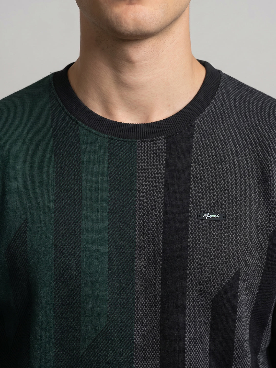 Men Black Printed Round Neck Full Sleeve Winter T-Shirt