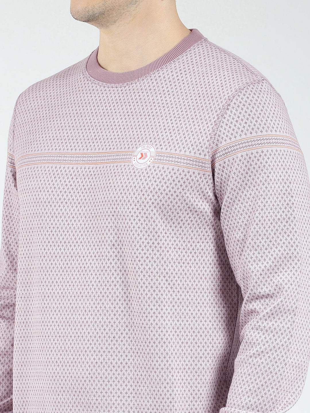 Men Pink Self Design Round Neck Full Sleeve Reversible Winter T-Shirt