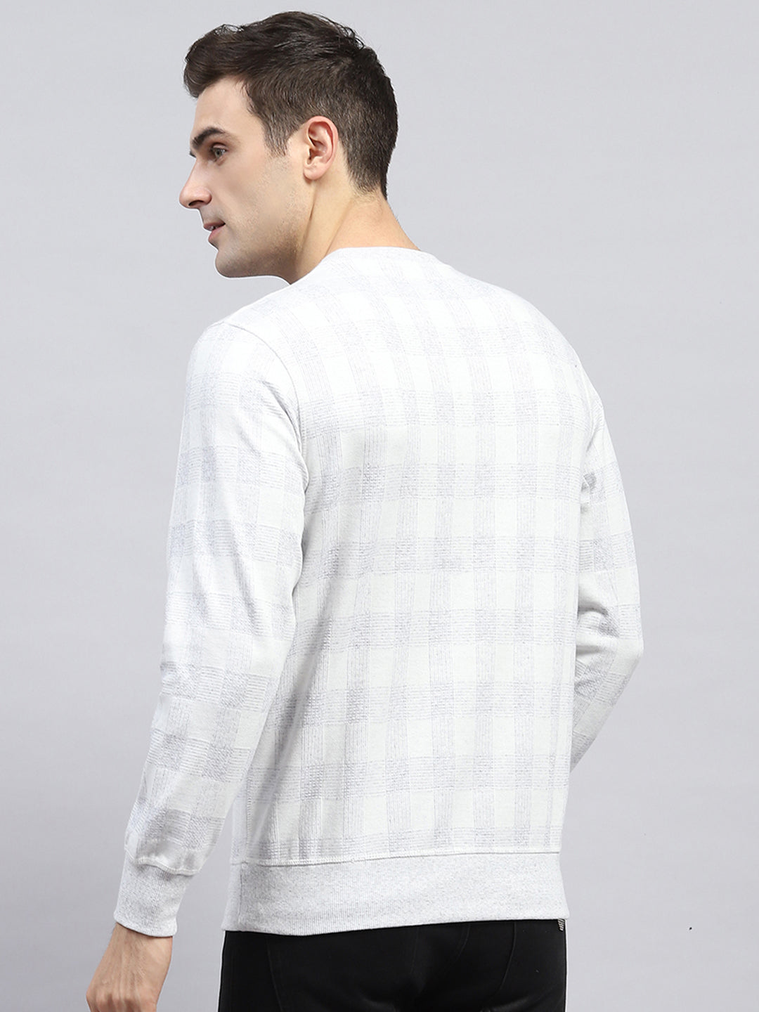 Men Off White Printed Round Neck Full Sleeve Winter T-Shirt