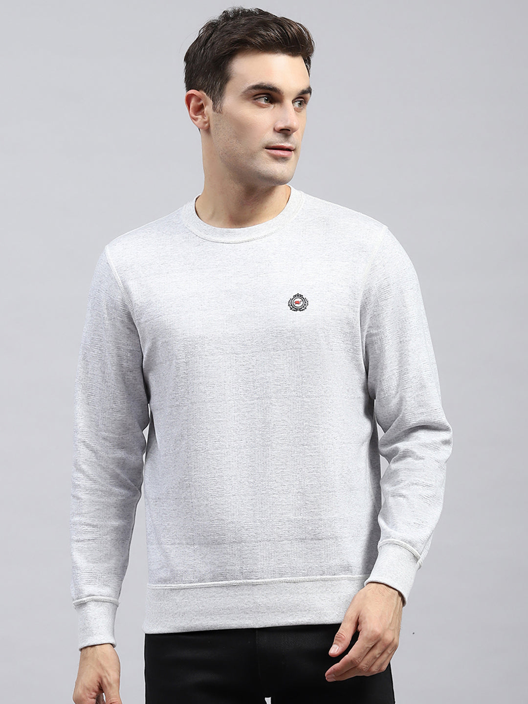 Men Off White Printed Round Neck Full Sleeve Winter T-Shirt