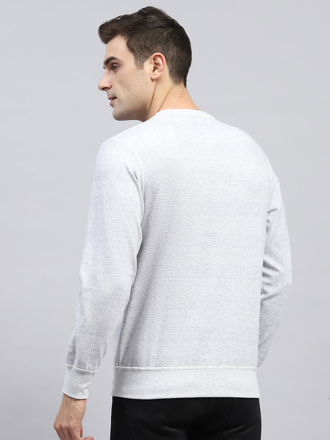 Men Off White Printed Round Neck Full Sleeve Winter T-Shirt