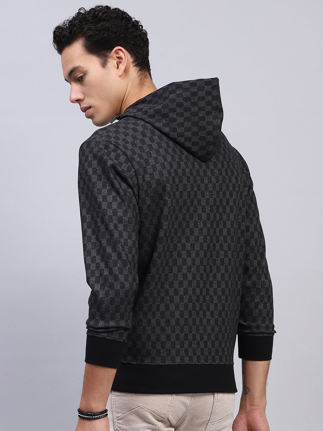 Men Black Printed Hooded Full Sleeve Winter T-Shirt