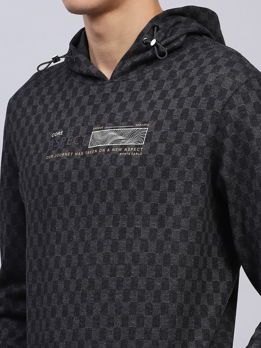 Men Black Printed Hooded Full Sleeve Winter T-Shirt