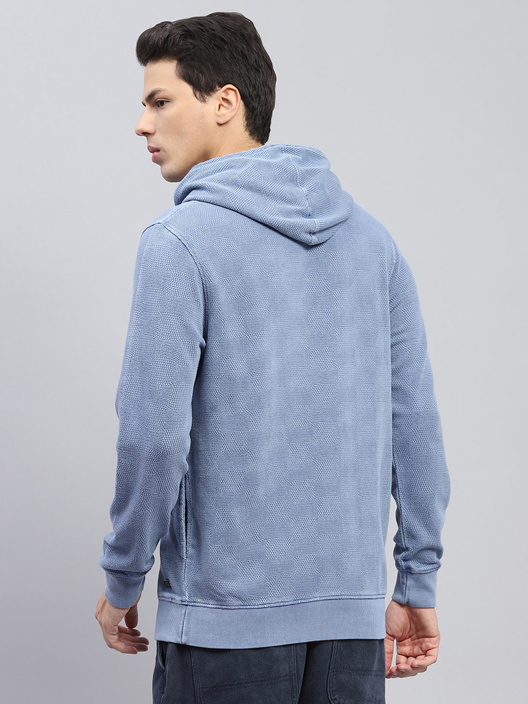 Men Blue Printed Hooded Full Sleeve Winter T-Shirt