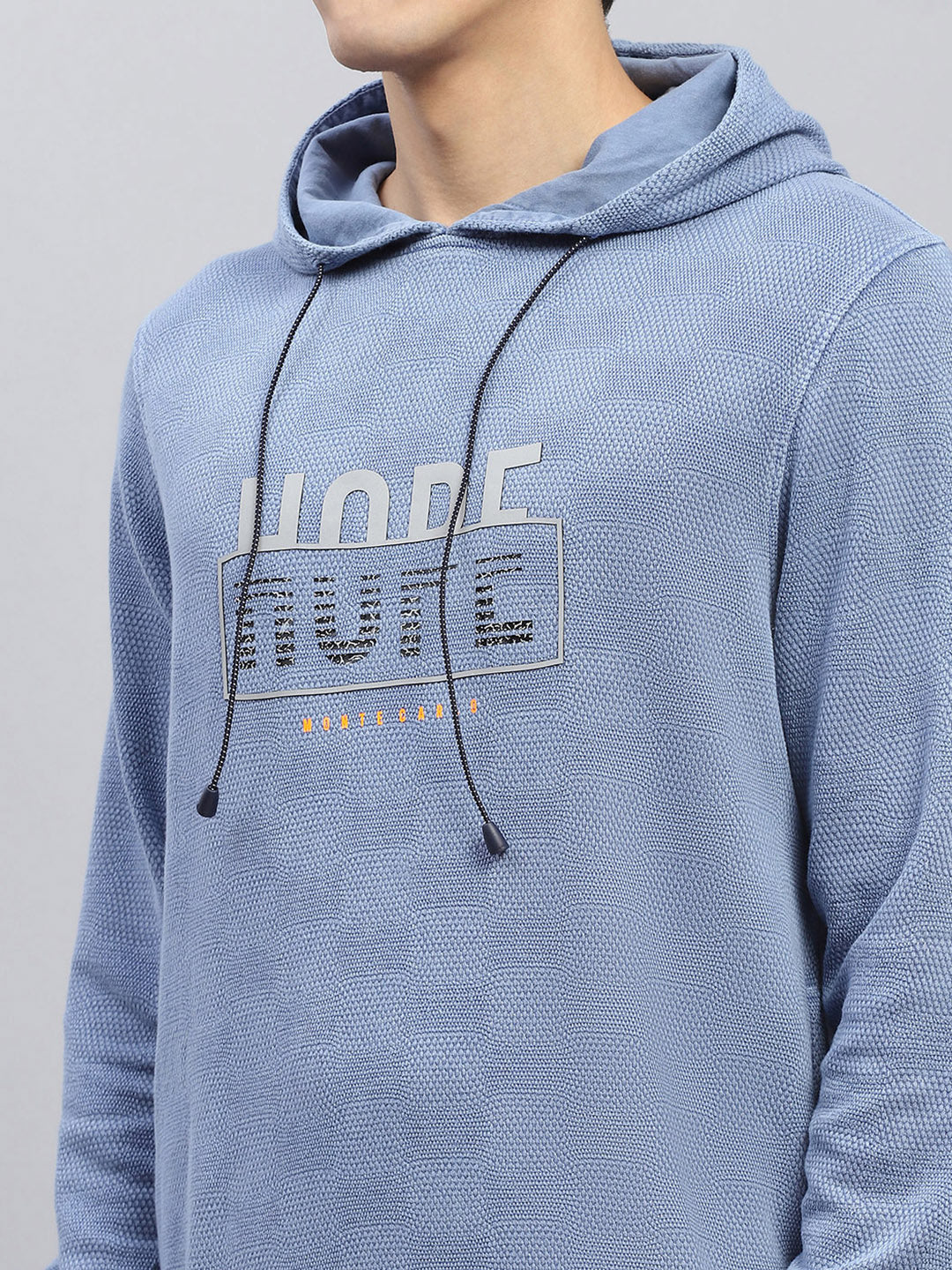 Men Blue Printed Hooded Full Sleeve Winter T-Shirt
