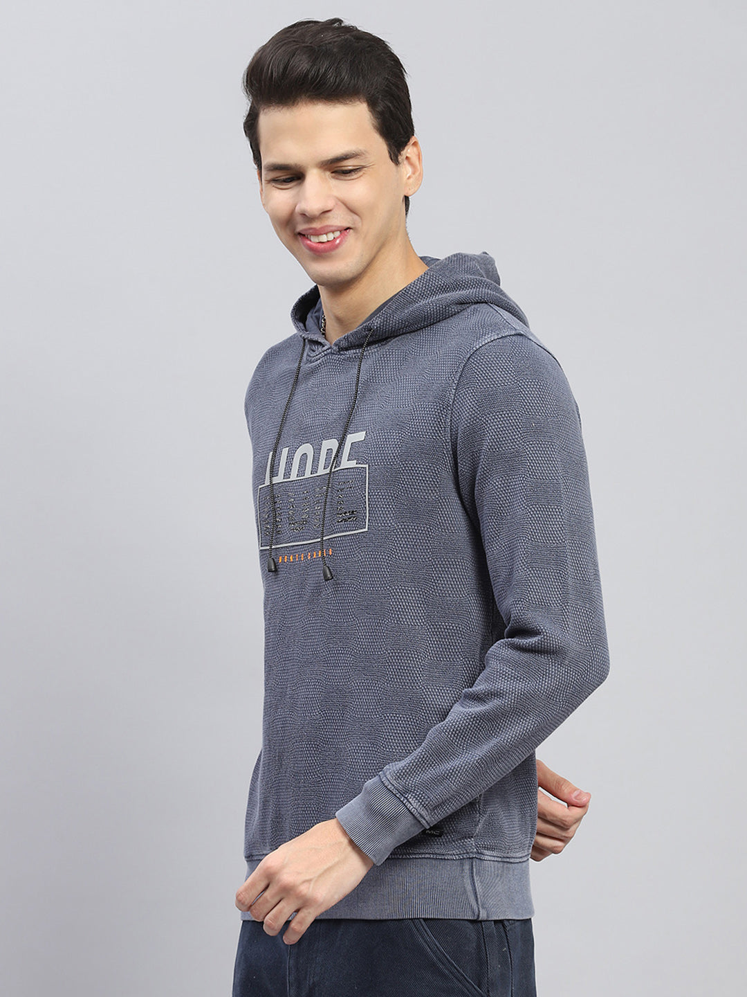 Men Grey Printed Hooded Full Sleeve Winter T-Shirt