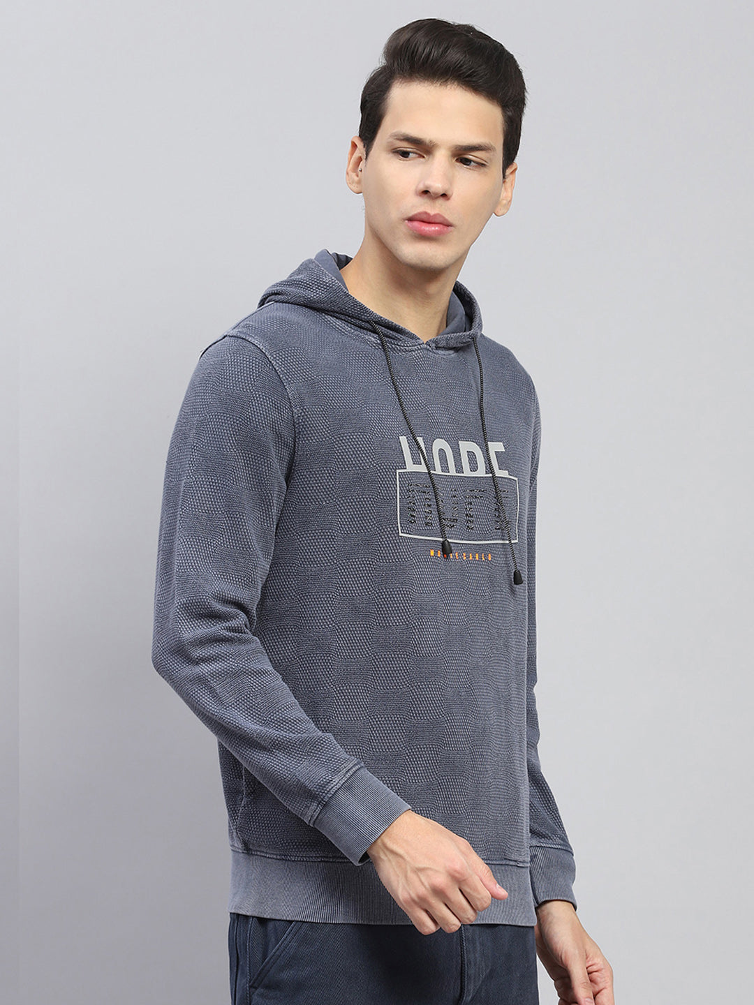 Men Grey Printed Hooded Full Sleeve Winter T-Shirt