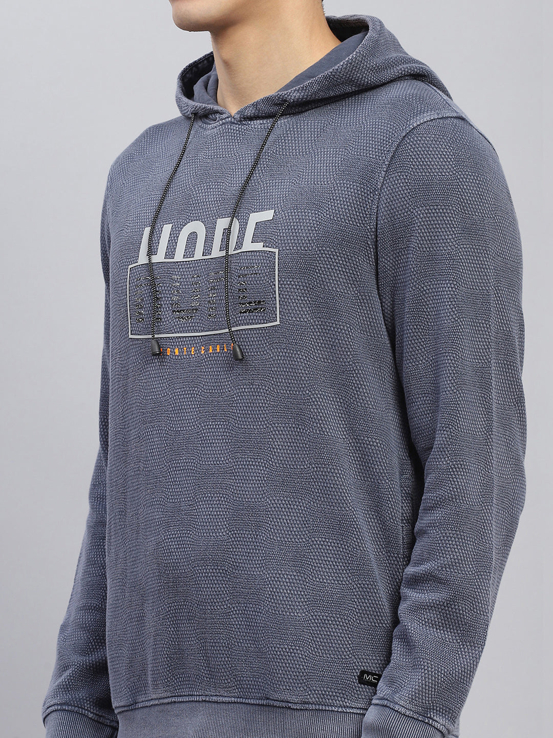 Men Grey Printed Hooded Full Sleeve Winter T-Shirt