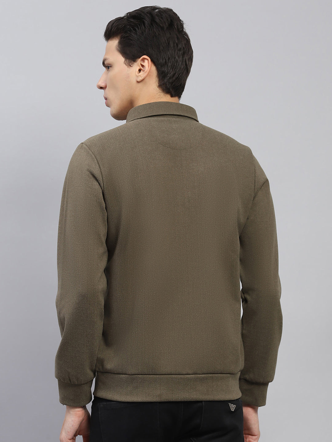 Men Green Self Design Collar Full Sleeve Sweatshirt