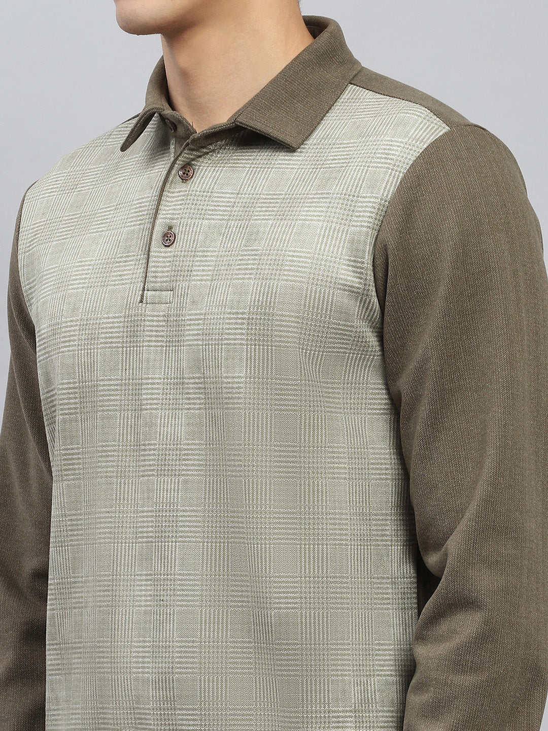 Men Green Self Design Collar Full Sleeve Sweatshirt