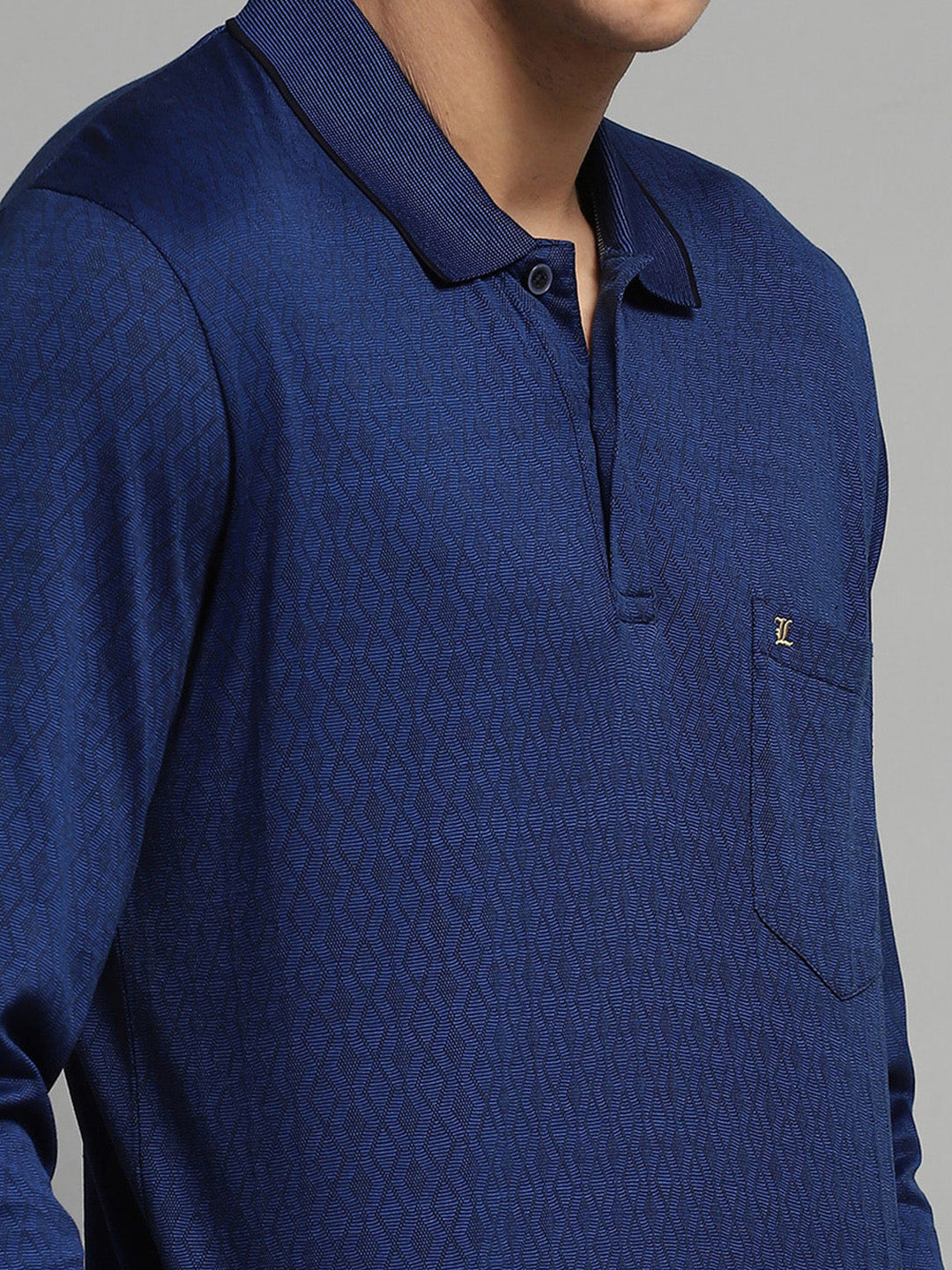 Luxuria Men Blue Self Design Collar Full Sleeve Winter T-Shirt