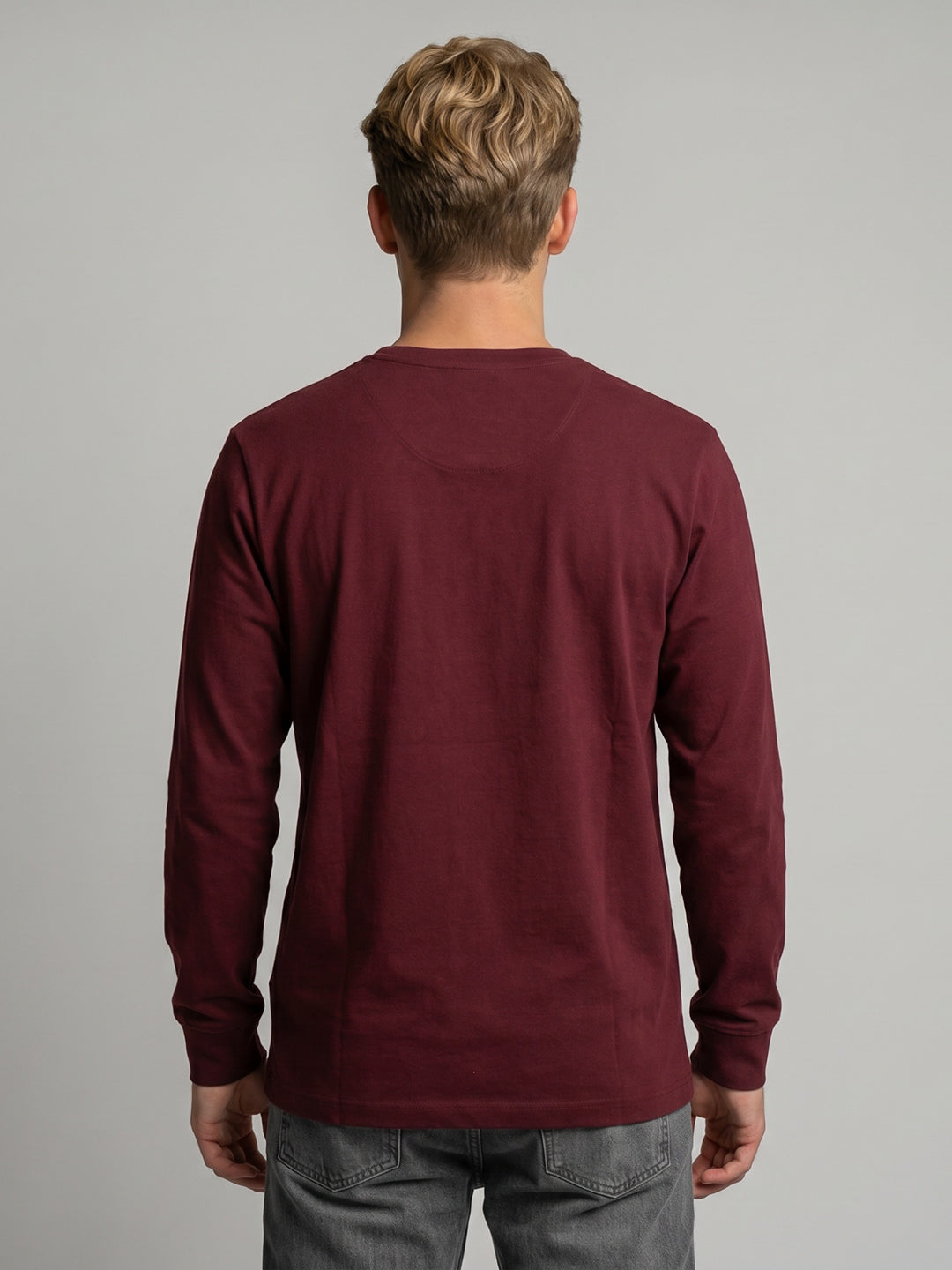 Men Maroon Solid Round Neck Full Sleeve T-Shirt