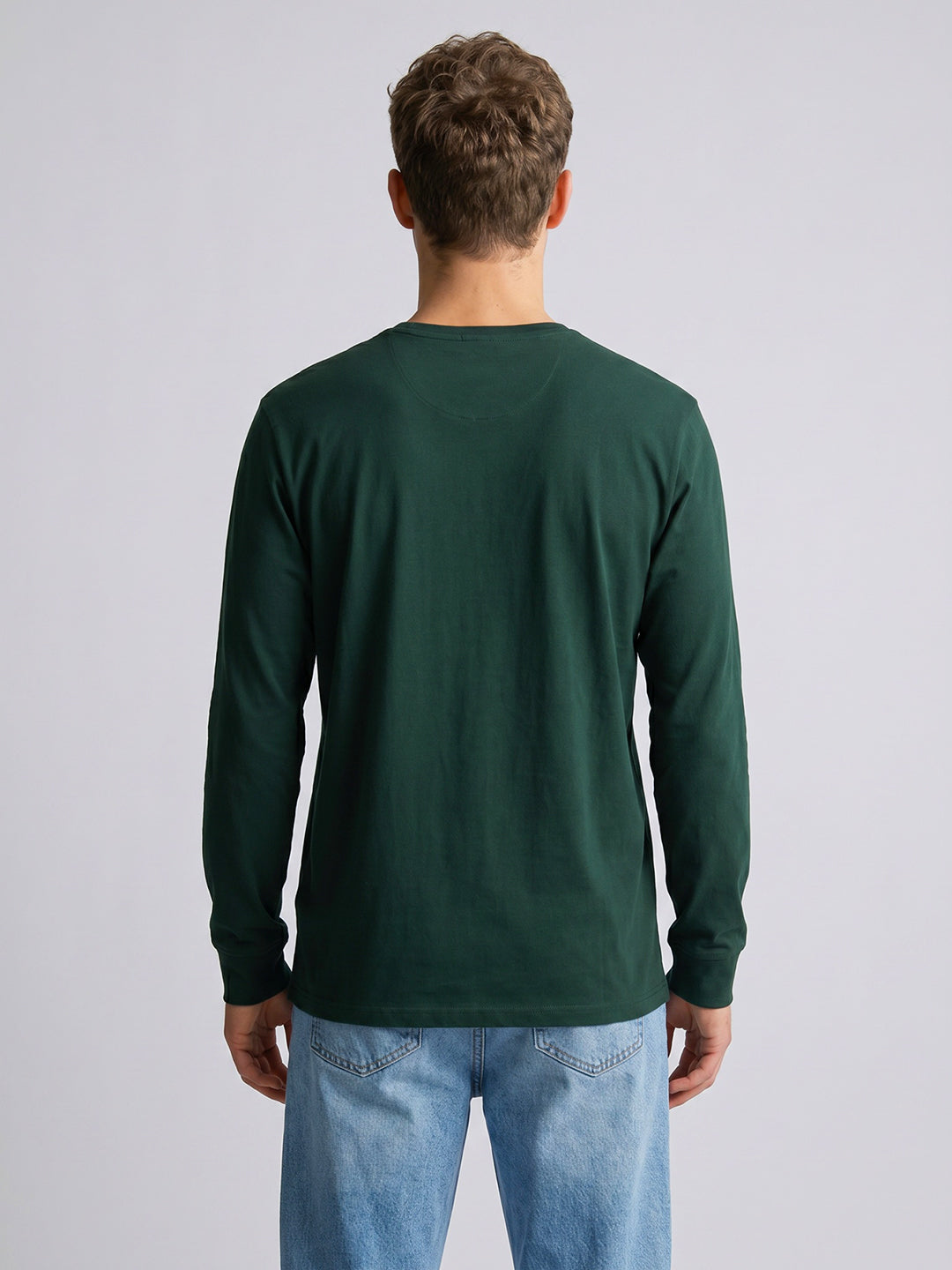 Men Green Solid Round Neck Full Sleeve T-Shirt
