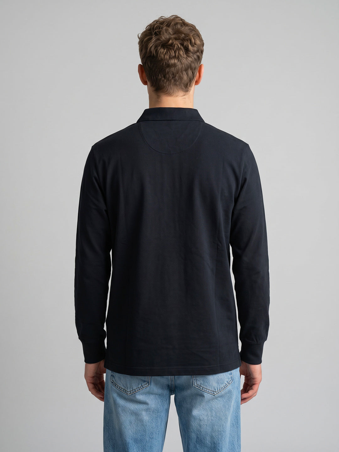 Men Navy Blue Solid Polo Collar Full Sleeve Winter T-Shirt
