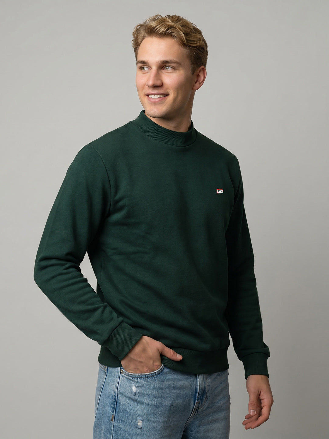 Men Green Solid Turtle Neck Full Sleeve T-Shirt