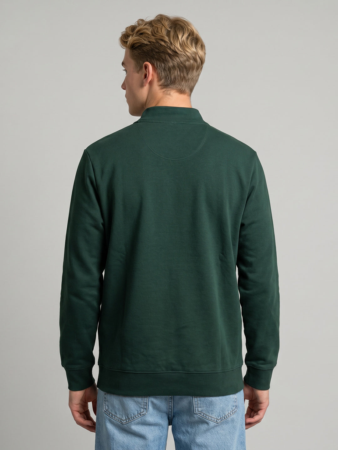 Men Green Solid Turtle Neck Full Sleeve T-Shirt