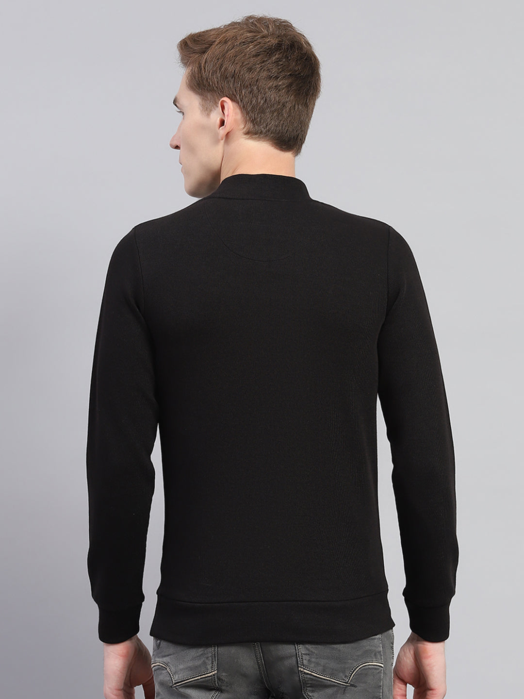 Men Black Solid Turtle Neck Full Sleeve Winter T-Shirt