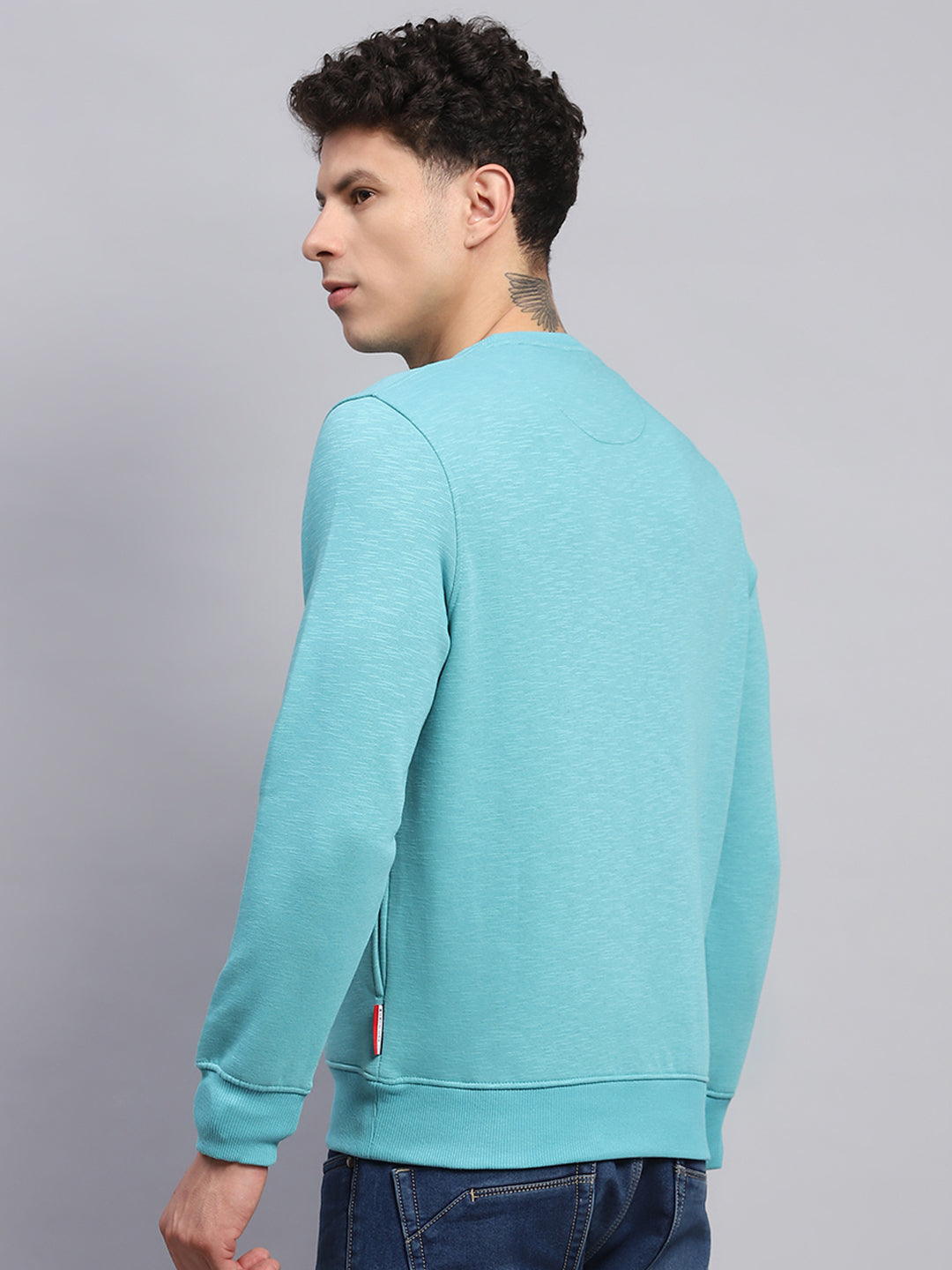 Men Sky Blue Printed Round Neck Full Sleeve Sweatshirt