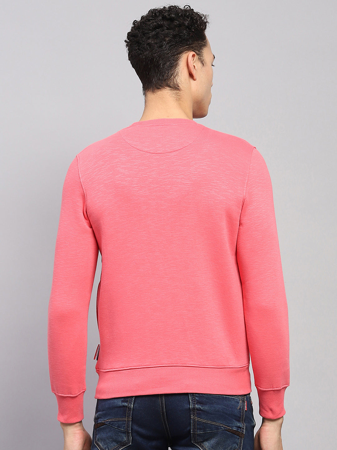 Men Pink Printed Round Neck Full Sleeve Sweatshirt