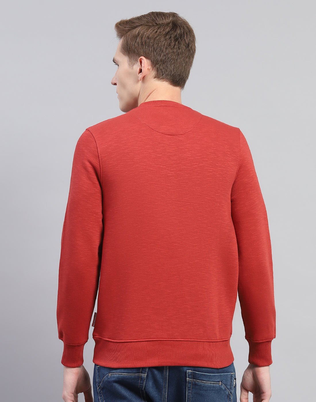 Men Rust Printed Round Neck Full Sleeve Sweatshirt
