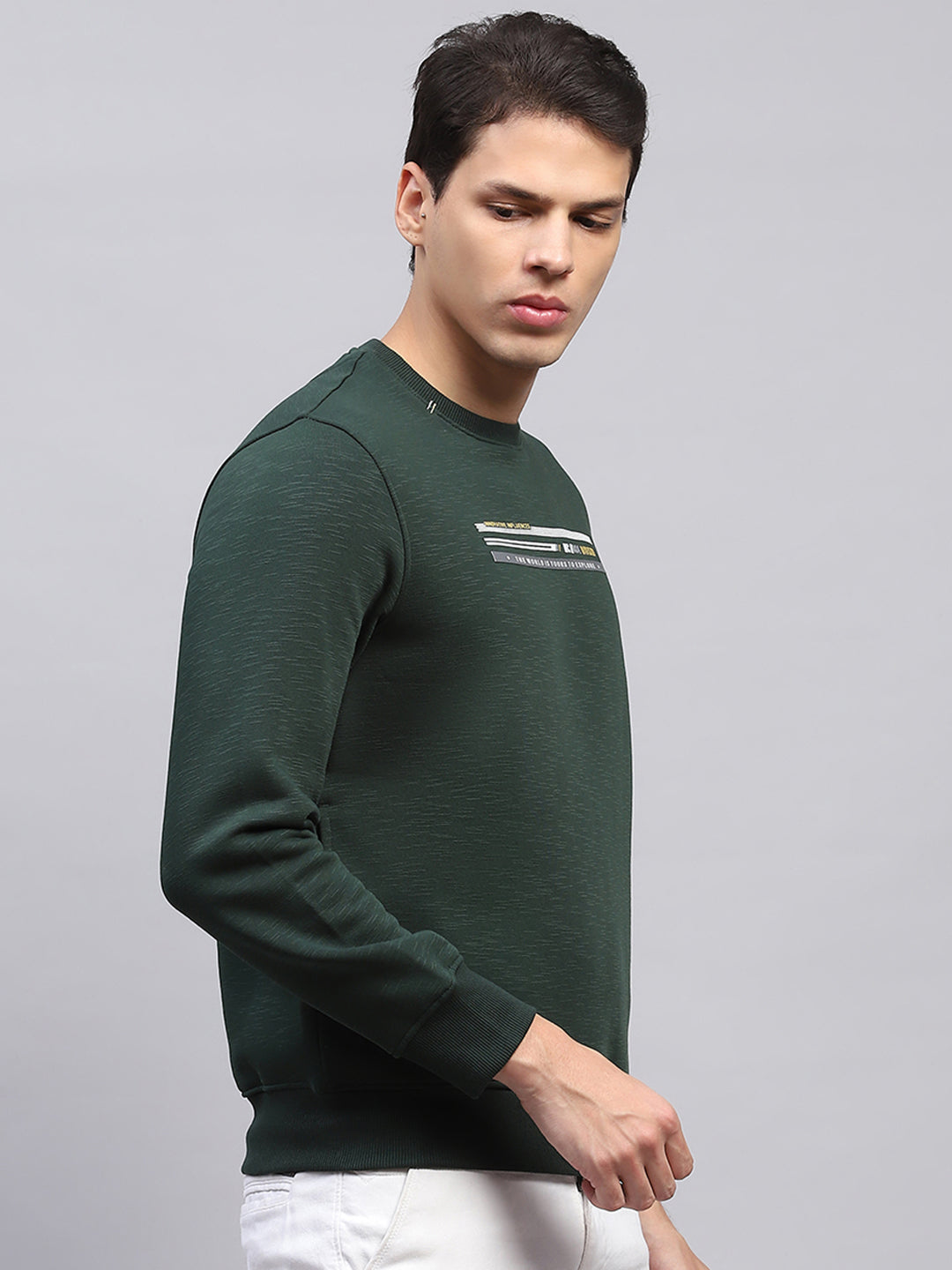 Men Green Printed Round Neck Full Sleeve Sweatshirt