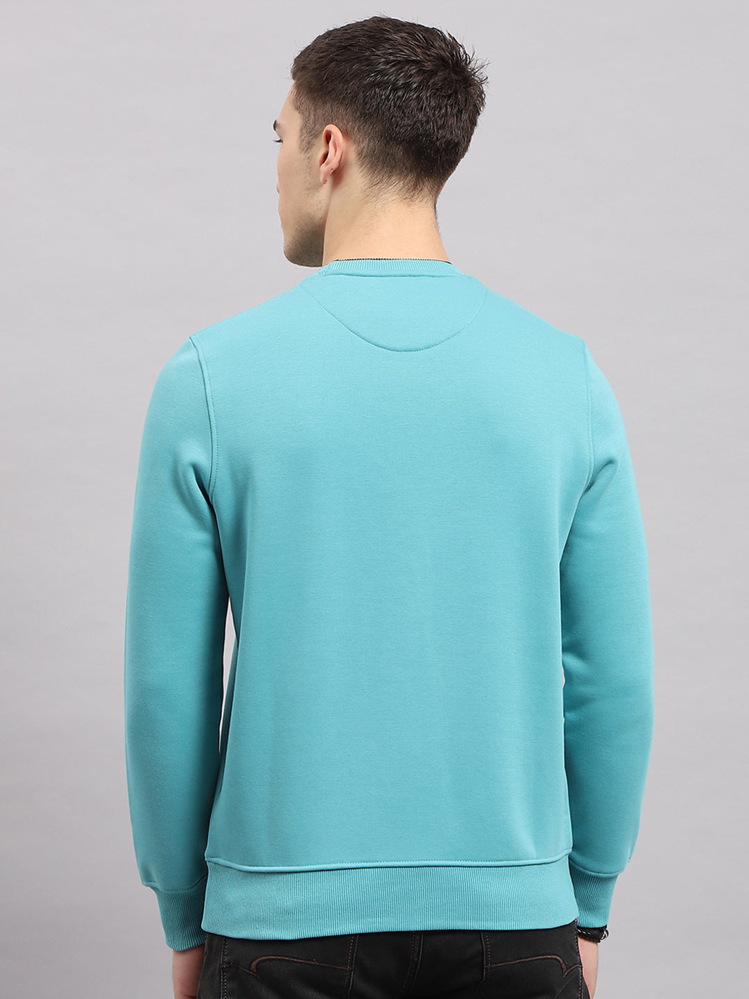 Men Blue Printed Round Neck Full Sleeve Sweatshirt