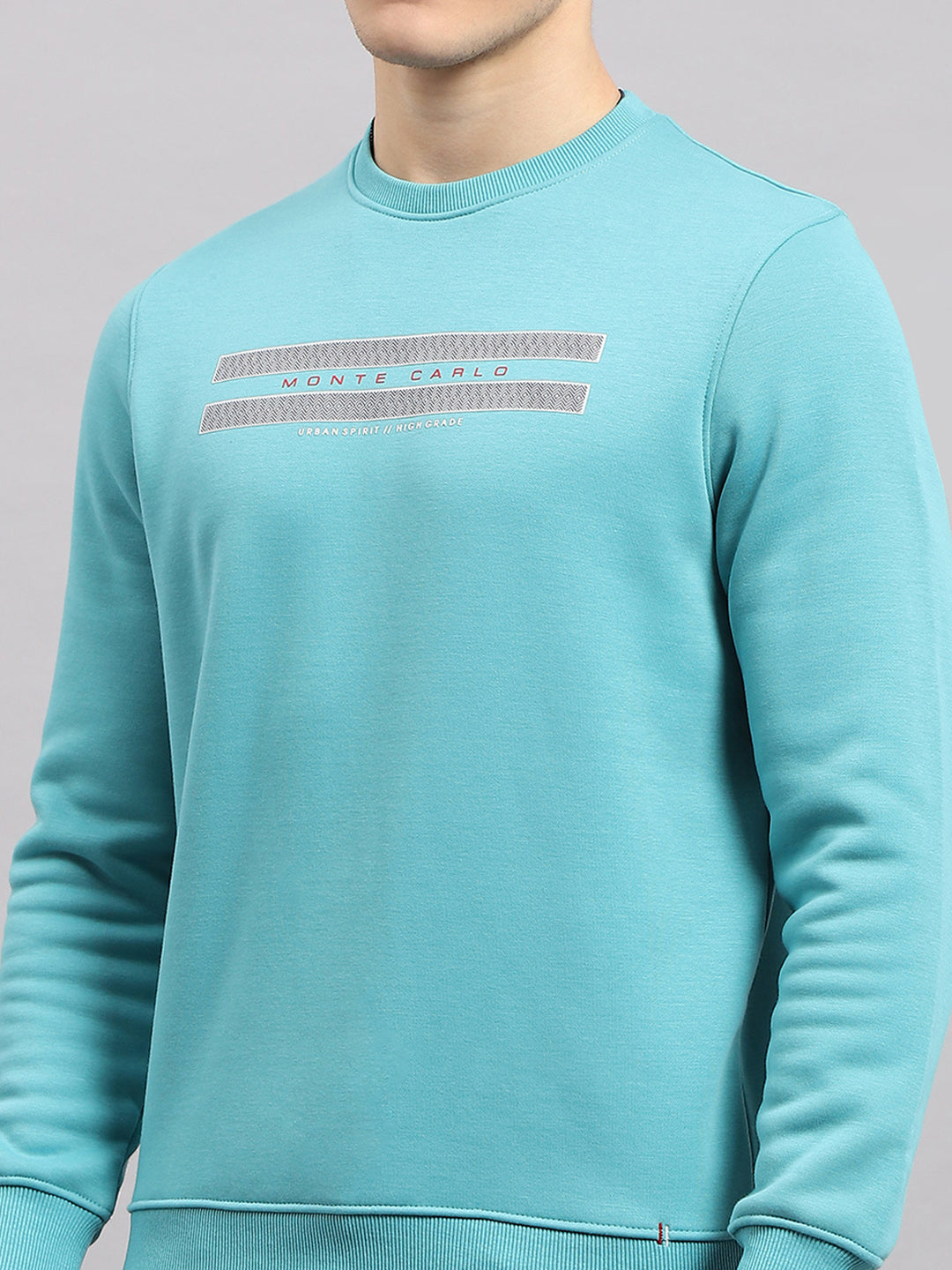 Men Blue Printed Round Neck Full Sleeve Sweatshirt