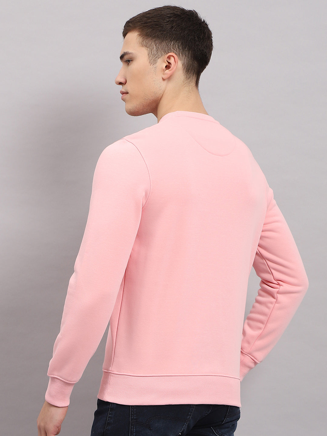 Men Pink Printed Round Neck Full Sleeve Sweatshirt