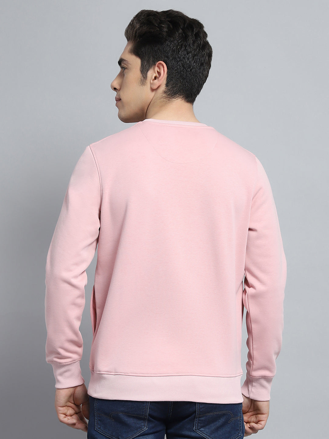 Men Pink Printed Round Neck Full Sleeve Sweatshirt