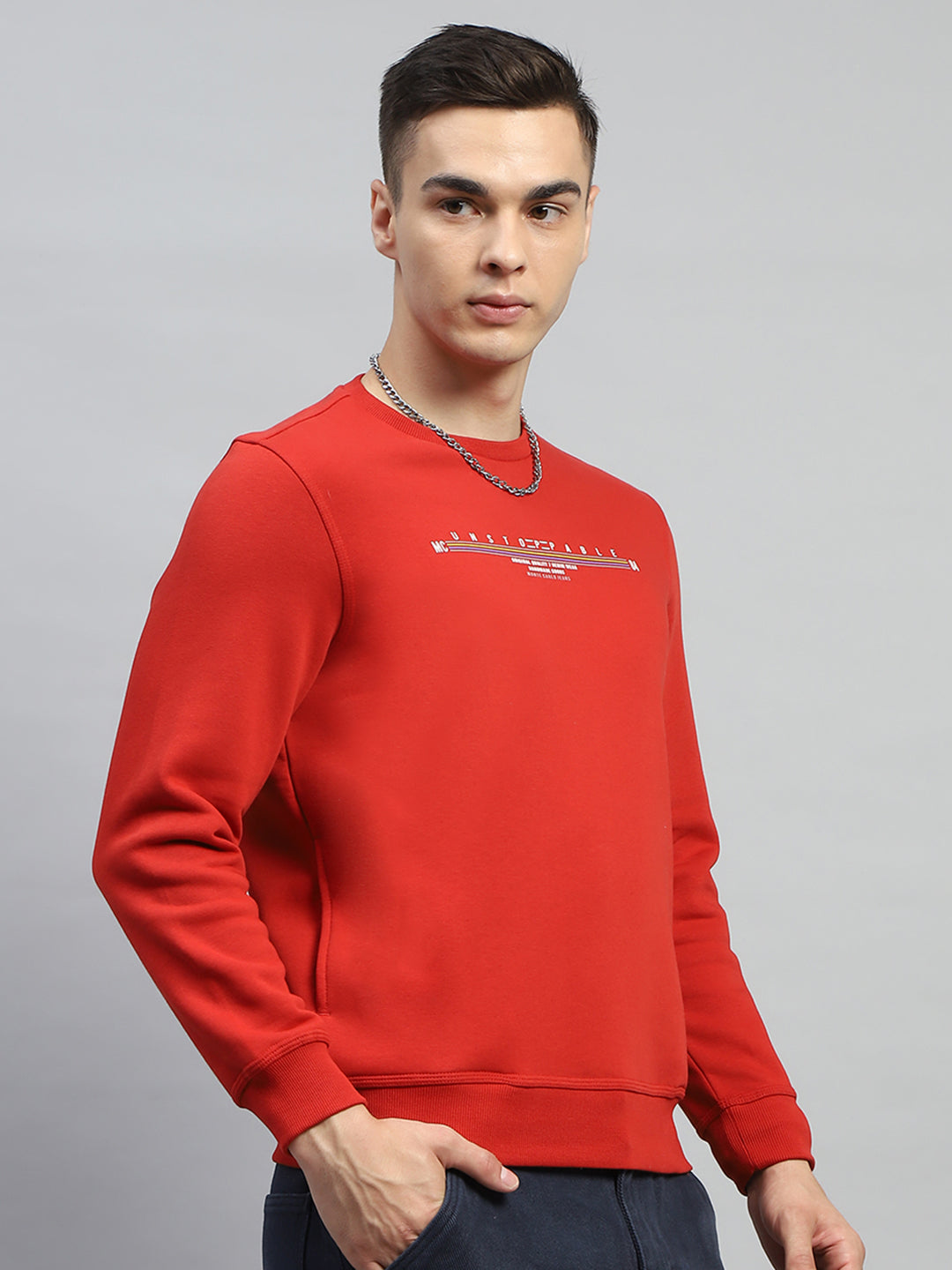 Men Green & Maroon Printed Round Neck Full Sleeve Sweatshirt