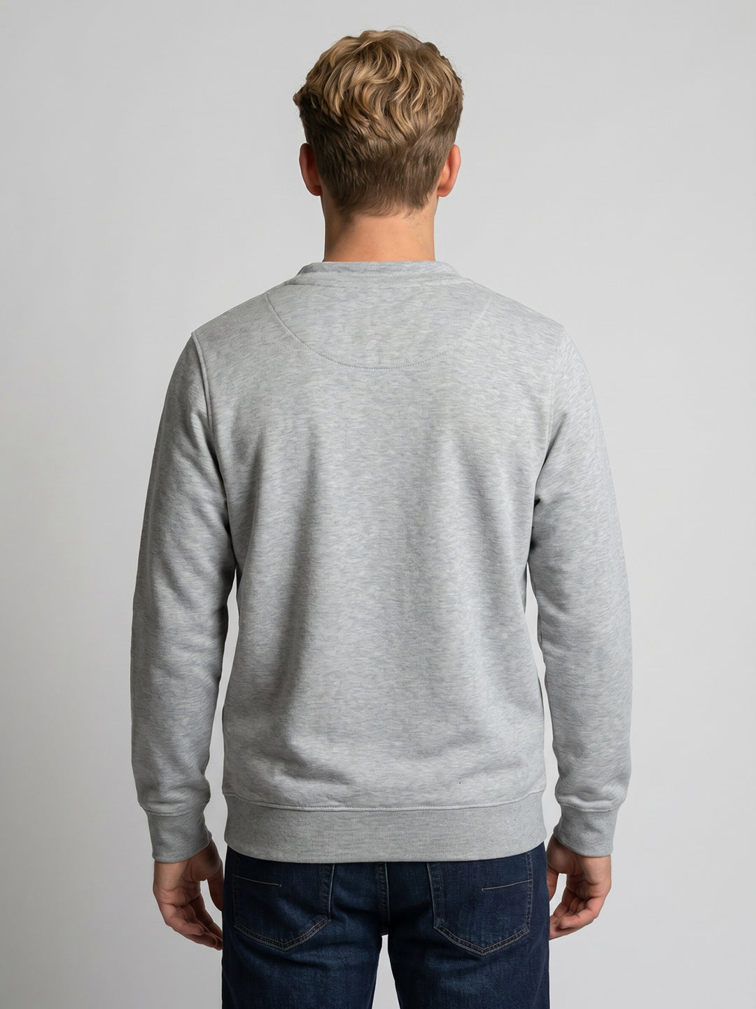 Men Grey Printed Overlap Neck Full Sleeve Sweatshirt