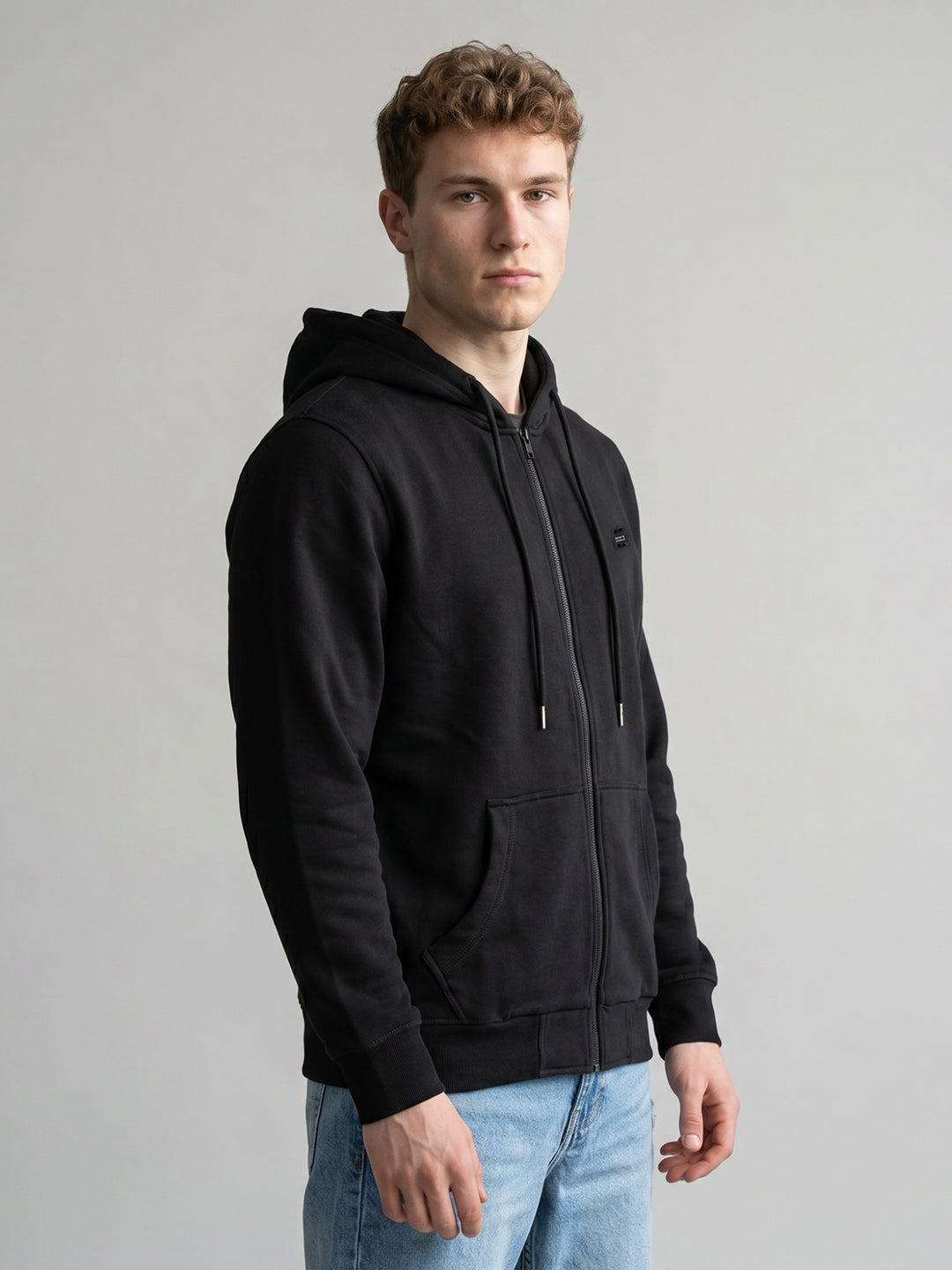Men Black Solid Hooded Full Sleeve Sweatshirt