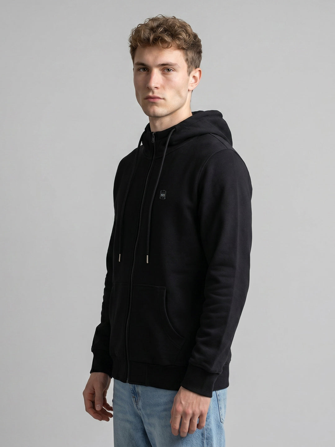 Men Black Solid Hooded Full Sleeve Sweatshirt
