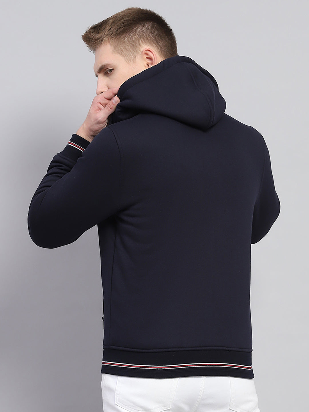 Men Navy Blue Solid Hooded Full Sleeve Sweatshirt
