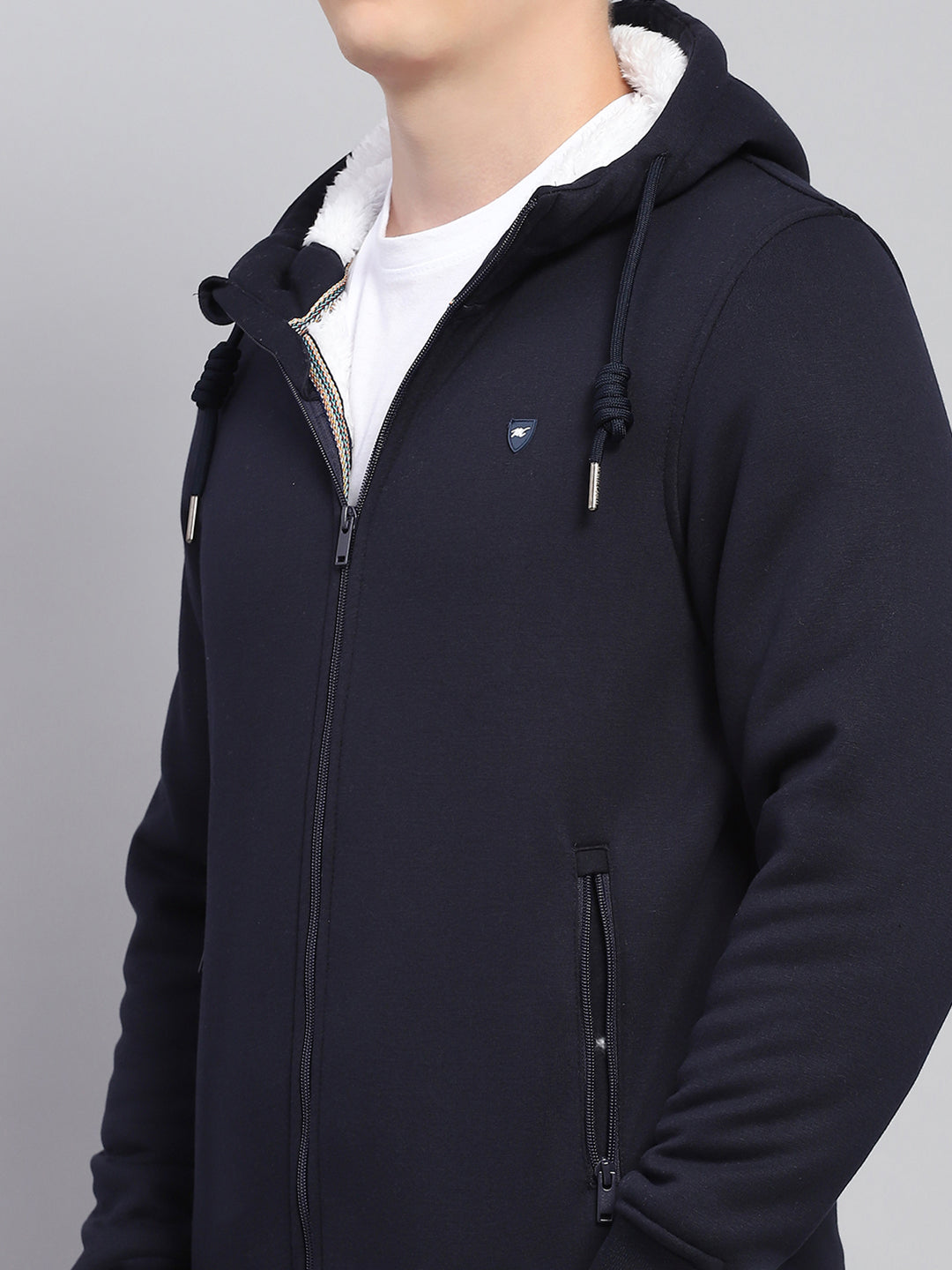 Men Navy Blue Solid Hooded Full Sleeve Sweatshirt