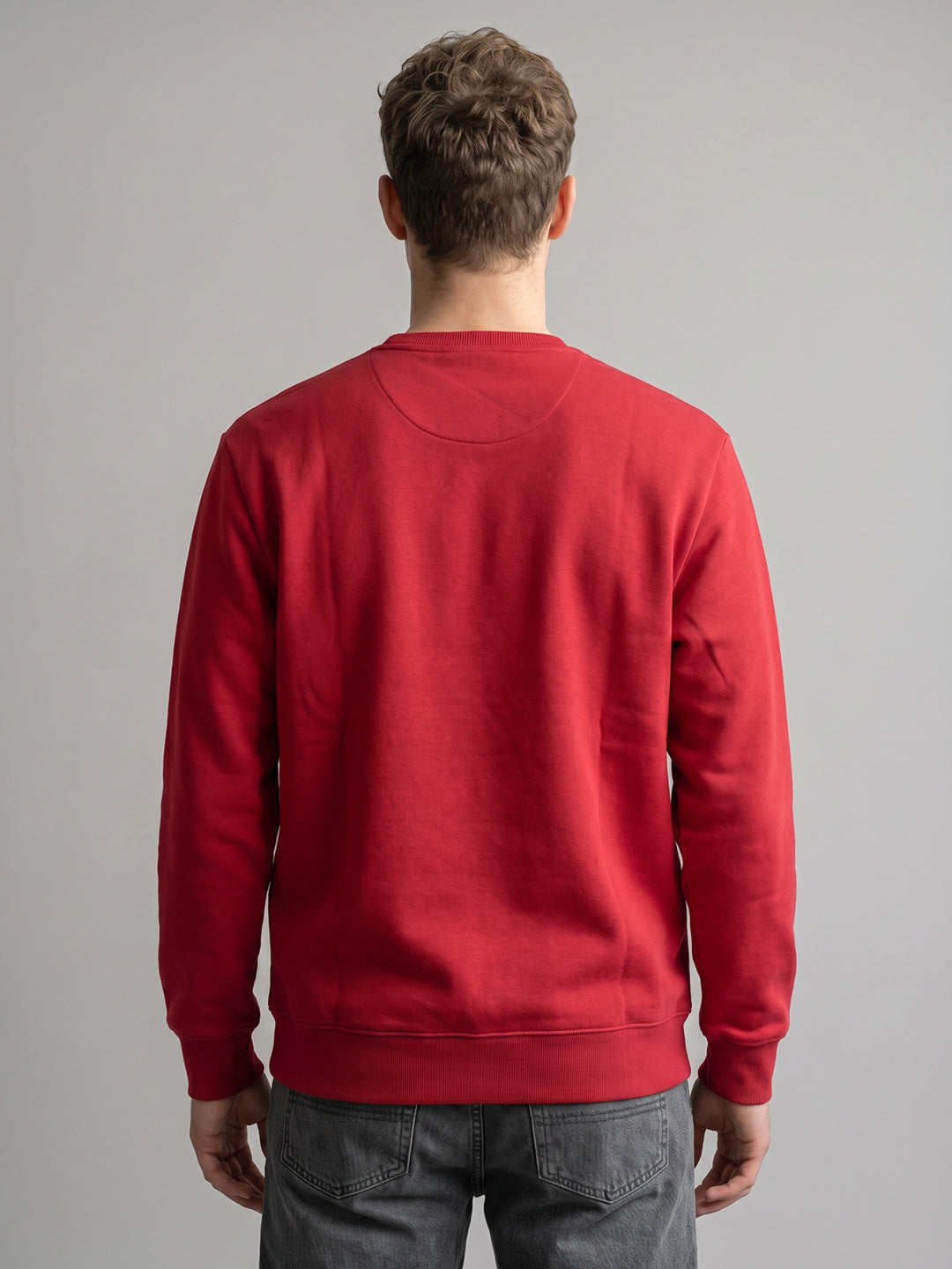 Men Red Printed Round Neck Full Sleeve Sweatshirt