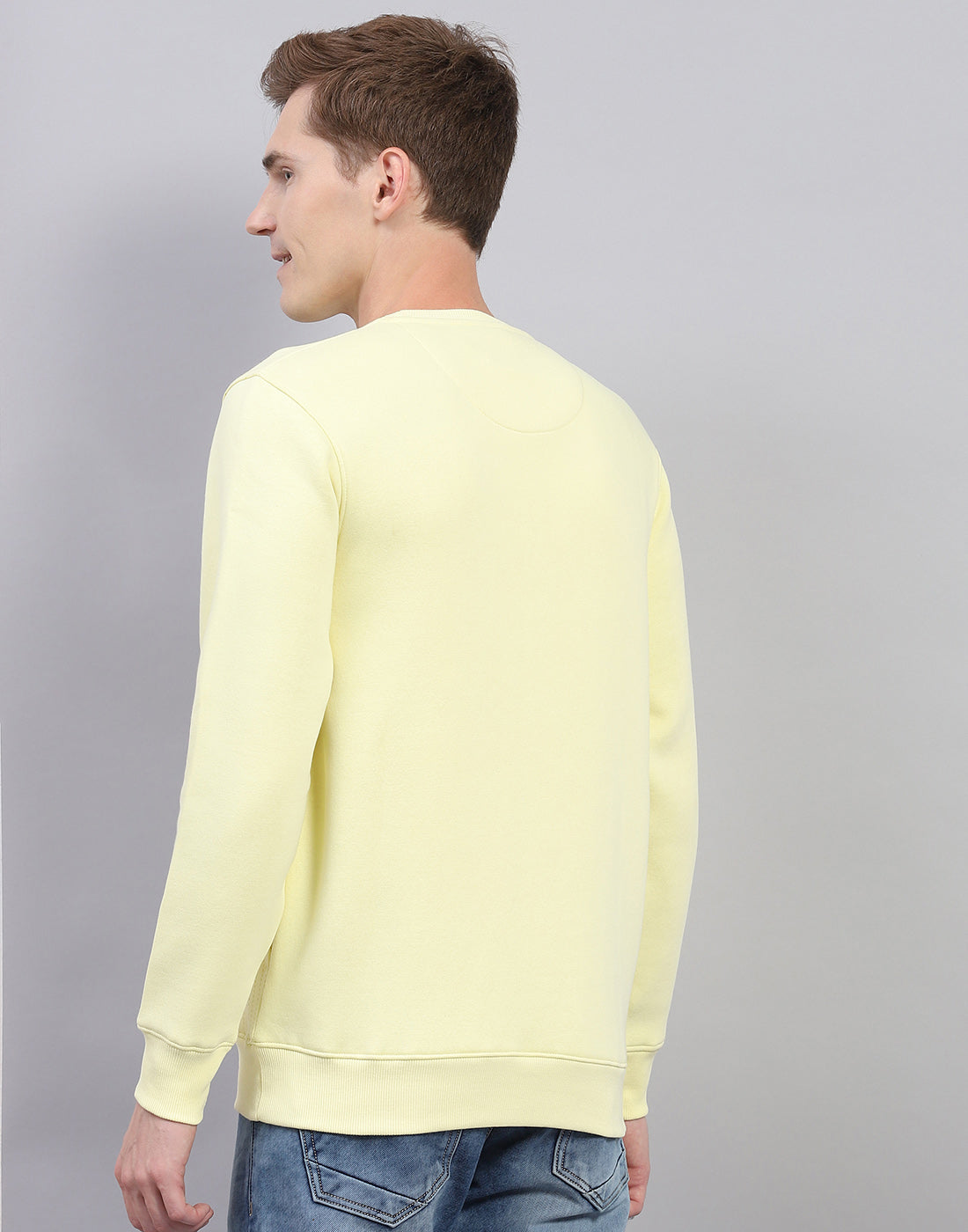 Men Yellow Printed Round Neck Full Sleeve Sweatshirt